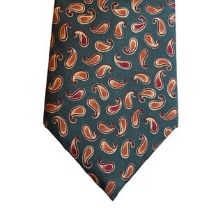Liberty of London Silk Paisley Tie Green Burgundy Orange Men's Necktie